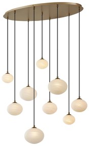 Candeeiro suspenso Art Deco dourado com vidro opalino 9 luzes - Yani Art Deco
