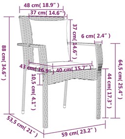 9 pcs conjunto jantar jardim c/ almofadões vime PE preto/cinza