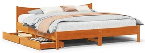 vidaXL Estrutura de cama c/ gavetas 180x200 cm pinho castanho cera