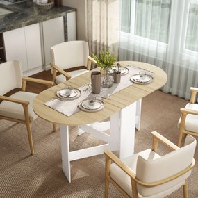 Mesa de Cozinha Dobrável Mesa de Jantar Dobrável Ovalada com Laterais Abatíveis Estilo Moderno 163x80x75 cm Madeira