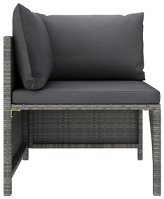 3 pcs conjunto lounge de jardim c/ almofadões vime PE cinzento