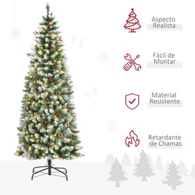 HOMCOM Árvore de Natal Nevada Artificial 180cm com 300 Luzes LED Branc