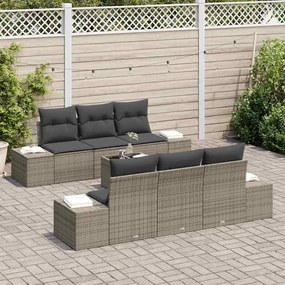 Conjunto de sofá de jardim de 7 peças com almofadas cinzas em rattan s