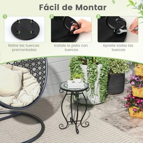 Mesa de apoio jardim em mosaico Mesa redonda de exterior com tampo de cerâmica para plantas para varanda, pátio, jardim 30 x 30 x 50 cm Turquesa