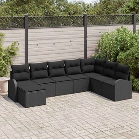 vidaXL Conjunto de Sofá de Jardim de 8 Peças com Almofadas em Preto Vime