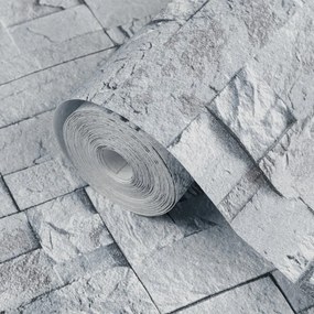 Papel parede 3D c/ aspeto de pedra não-tecido cinzento-claro