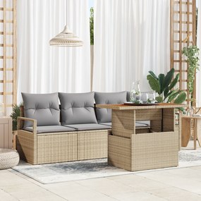Conjunto de Sofá de Jardim de 5 Peças com Almofadas Bege Rattan PE, So