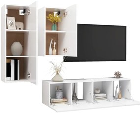 4 pcs conjunto de móveis de TV derivados de madeira branco