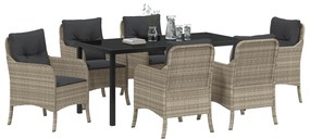 Conjunto de Jantar de Jardim com Almofadas Cinza-claro Rattan Poliéste