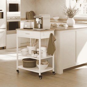 Carrinho de cozinha com rodas 47 x 60 x 90 cm, muito espaço de arrumação, gaveta, ganchos bege carvalho-branco mate