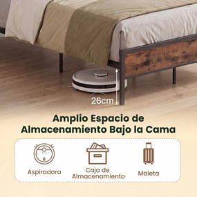 Estrutura de Cama de Casal, 221 x 142 x 141,5 cm (COLCHÃO NÃO INCLUIDO), Iluminação LED Ajustável, Castanho+Preto