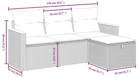 4 pcs conj. sofás jardim c/ almofadões vime PE bege misturado