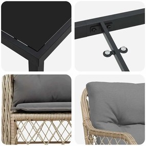 Conjunto de Jantar de Jardim 3 Peças com Almofadas em Rattan Sintético