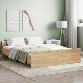 Estrutura de cama c/ painéis de cabeceira e pés carvalho sonoma
