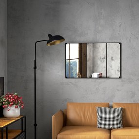 Espelho de parede retangular em vidro estilo industrial, na orientação horizontal ou vertical, com 4 ganchos, em metal preto, 109 x 69 cm