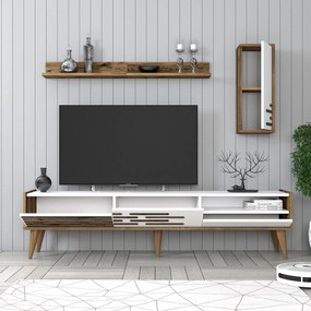 Móvel TV Valensiya – Nogueira e Branco – 180 cm x 35 cm x 45 cm