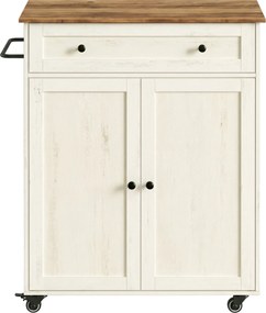 Carrinho de cozinha com armário e gaveta em estilo rústico 78,5 x 40 x 89,2 cm Branco vintage e castanho-mel