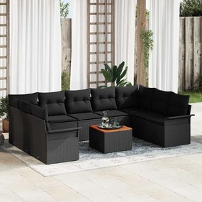 Conjunto de Sofá de Jardim vidaXL de 10 Peças com Almofadas Preto Rattan Sintético Acácia