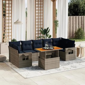 vidaXL 8 pcs conjunto sofás p/ jardim c/ almofadões vime PE cinzento
