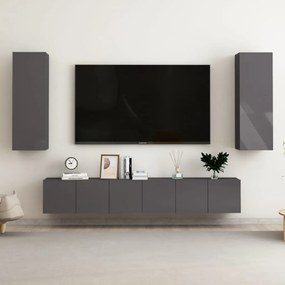 vidaXL 5 pcs conjunto de móveis de TV contraplacado cinzento brilhante