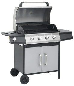 Grelhador/barbecue a gás 4+1 zonas de cozinhar preto e prateado