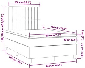 Cama box spring c/ colchão/LED 120x190cm tecido castanho-escuro