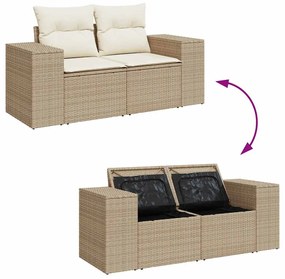 9 pcs conjunto de sofás p/ jardim com almofadões vime PE bege