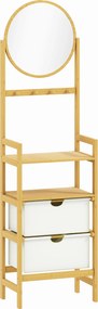 HOMCOM Estante de Casa de Banho em Bambu com Espelho Estante de Arrumação com 2 Gavetas de Tecido 48,5x30x170 cm Madeira | Aosom Portugal