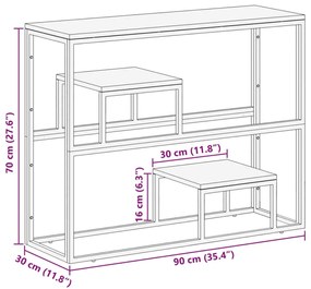 Mesa consola aço inoxidável/madeira recuperada maciça prateado