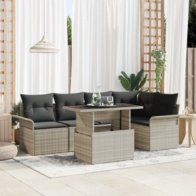 vidaXL Conjunto de Sofá de Jardim com 6 Peças e Almofadas Cinza Claro de Rattan Polimérico