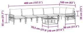 Conjunto de Sofá de Jardim 7 pcs Cinzento-escuro Aço