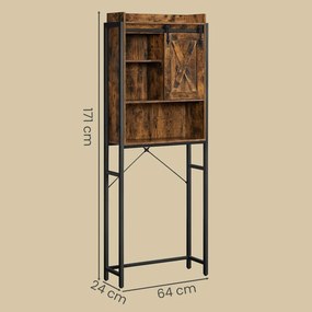 Estante para máquina de lavar ou sob sanita 64 x 24 x 171 cm com armário castanho rustico-preto