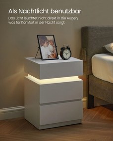 Mesa de cabeçeira com iluminação LED 35,1 x 40,1 x 55,1 cmcores ajustáveis branco
