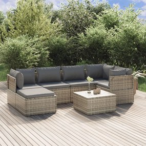 vidaXL 7 pcs conjunto lounge de jardim c/ almofadões vime PE cinzento