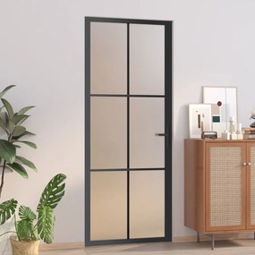 Porta interior 83x201,5 cm vidro fosco e alumÃnio preto