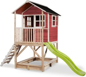 Casa de brincar infantil exterior para crianças Loft 500 em madeira com escorrega e caixa areia - Vermelha