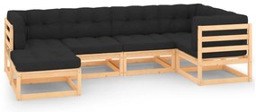 6 pcs conjunto lounge de jardim c/ almofadões pinho maciço
