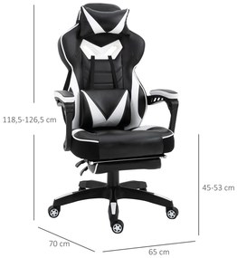 Cadeira de escritorio gaming ergonômica Altura Ajustável reclinável com apoio para pés Branco e Preto