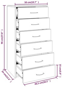 Aparador c/ 6 gavetas 50x34x96cm derivados madeira cinza sonoma
