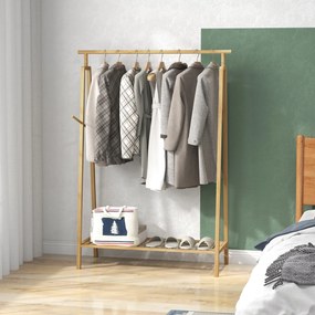 Guarda roupa aberto em bambu, em madeira com prateleira para sapatos, 110 x 42 x 152 cm