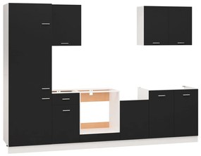 7 pcs conjunto armários de cozinha derivados de madeira preto