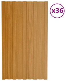 Painéis de telhado 36 pcs 80x45 cm aço galvanizado madeira-clara