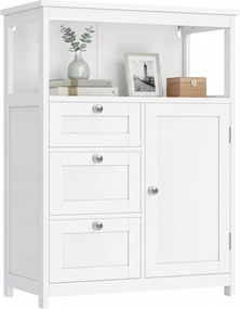 Armário de casa de banho 30 x 60 x 80 cm com 3 gavetas e prateleira ajustável Branco