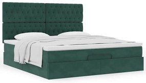 Estrutura de cama otomana com colchão verde escuro veludo