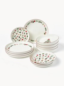 Conjunto de loiça de Natal em porcelana Eve, 4 pessoas, conjunto de 12