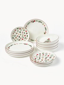 Conjunto de loiça natalício em porcelana Eve, 4 pessoas, conjunto de 12