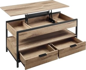 Mesa de centro VASAGLE com tampo elevatório, mesa de sala de estar, gavetas de armazenamento, compartimentos ocultos e prateleira aberta, marrom camelo e preto-tinta LCT209K02