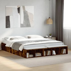 Estrutura de cama 200x200 cm derivados madeira carvalho fumado