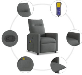 Poltrona de massagens reclinável tecido cinzento-escuro