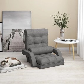 vidaXL Cadeira de chão dobrável c/função de cama tecido cinzento-claro